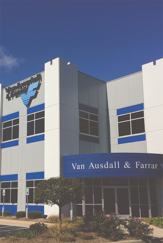 Front entrance view of Van Ausdall & Farrar corporate headquarters building at 6430 E 75th St, Indianapolis, IN 46250.