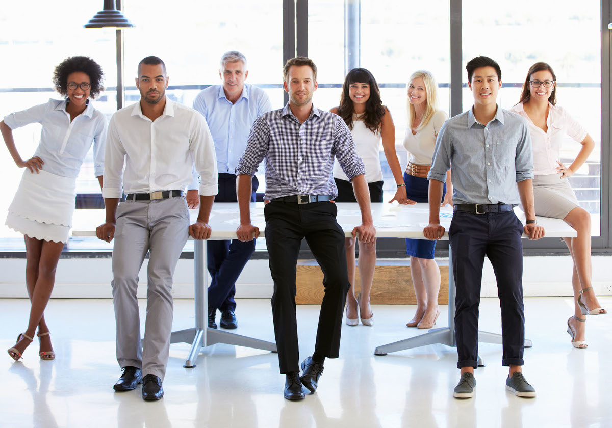 Smiling young business people