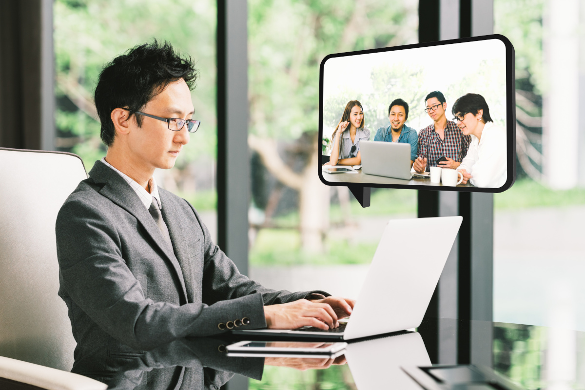 Businessman at video meeting