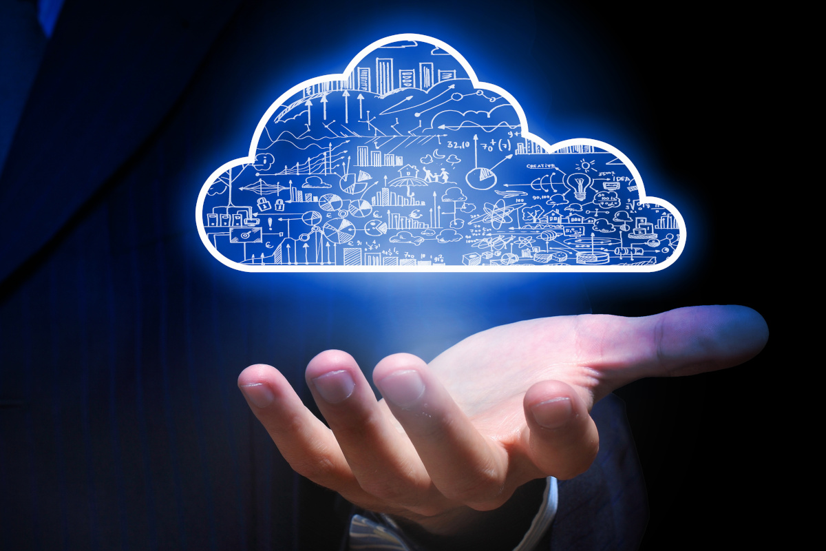 Man holding digital representation of a cloud