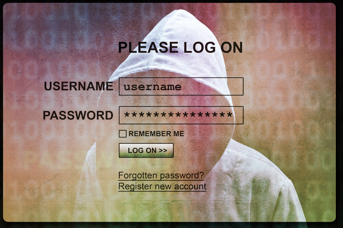 A hacker's silhouette and a login form