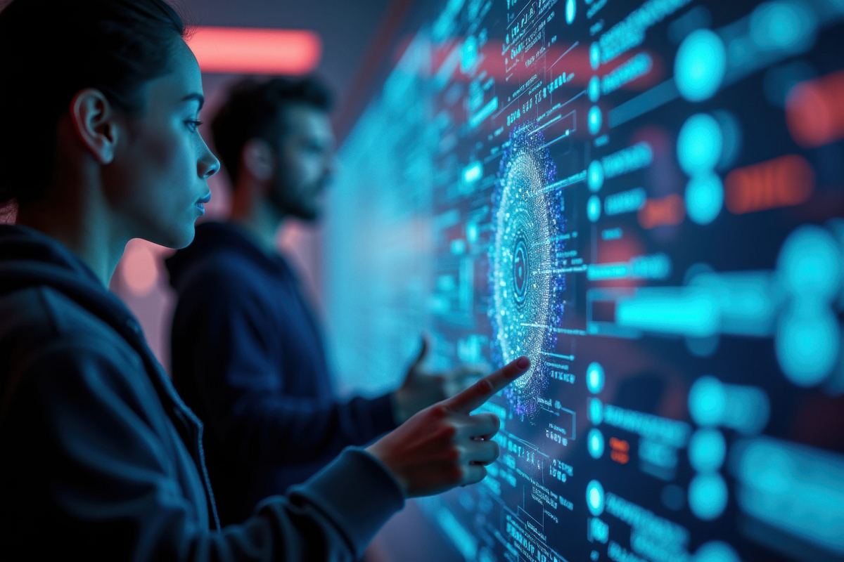 Data visualization dashboard showing business metrics used to track digital transformation progress