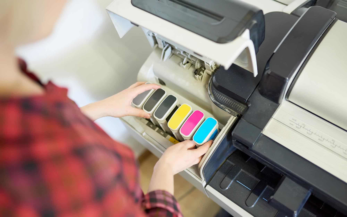 Woman using printer