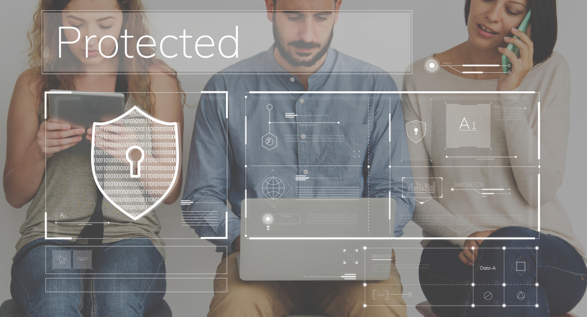 Three young people using devices