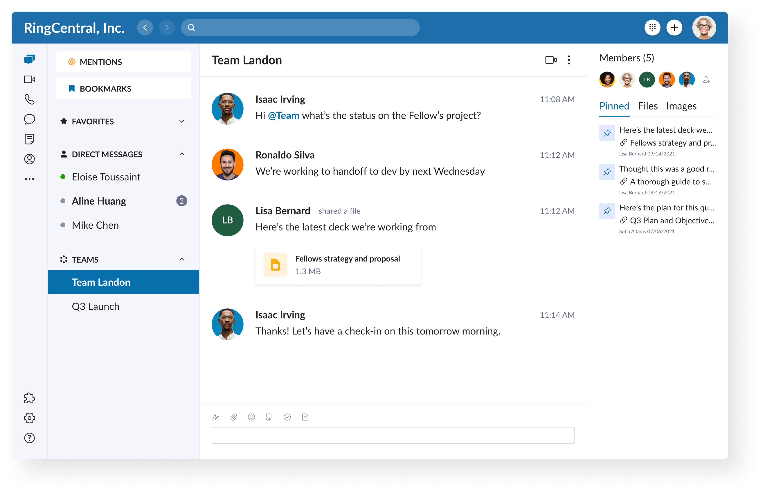 Message thread between team members displayed on a desktop app.
