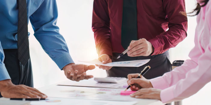 Office professionals reviewing a document